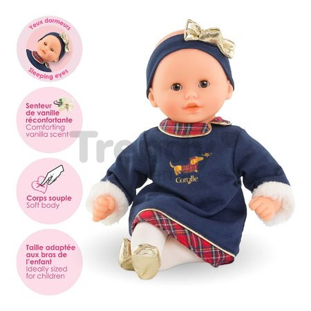 Bábika Bébé Calin Margaux Corolle Holidays Mon Premier Poupon Corolle vianočná edícia s hnedými klipkajúcimi očami 30 cm od 18 mes