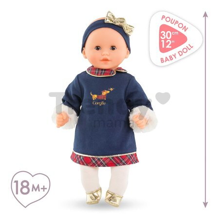 Bábika Bébé Calin Margaux Corolle Holidays Mon Premier Poupon Corolle vianočná edícia s hnedými klipkajúcimi očami 30 cm od 18 mes