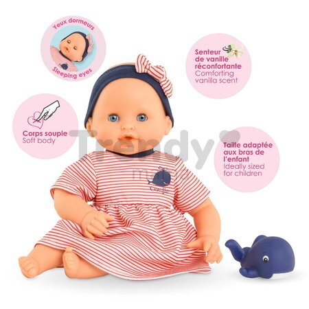 Bábika na kúpanie Baby Bath Calypso Mon Premiere Poupon Corolle s modrými klipkajúcimi očami a veľrybou 30 cm od 18 mes
