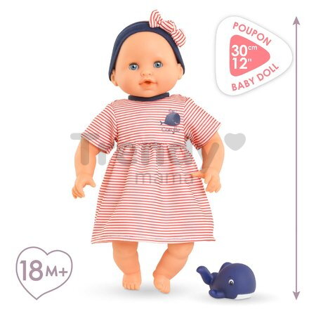 Bábika na kúpanie Baby Bath Calypso Mon Premiere Poupon Corolle s modrými klipkajúcimi očami a veľrybou 30 cm od 18 mes