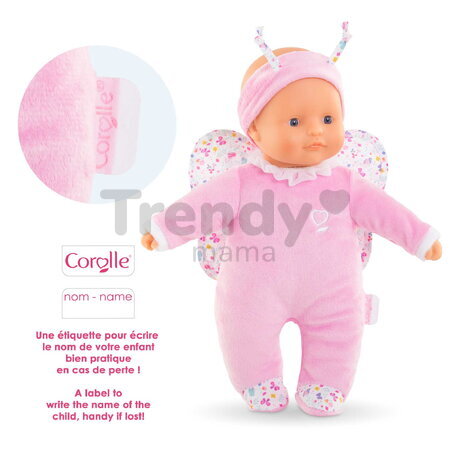 Bábika motýlik Sweet Heart Butterfly Mon Doudou Corolle s modrými očami a krídelkami 30 cm od 9 mes