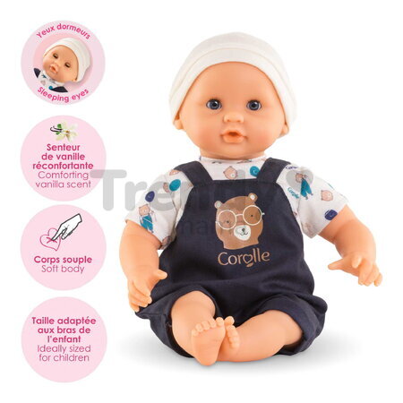 Bábika Bébé Calin Mael Teddy Bear Mon Premier Poupon Corolle s modrými klipkajúcimi očami 30 cm od 18 mes