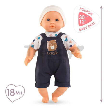 Bábika Bébé Calin Mael Teddy Bear Mon Premier Poupon Corolle s modrými klipkajúcimi očami 30 cm od 18 mes