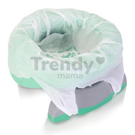 Cestovný nočník/redukcia na WC Potette Premium 2v1 Pastel Teal Kalencom zeleno-šedá + 3ks náhradných náplní a cestovná taška od 15 mes