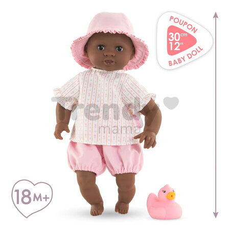 Bábika do vody Baby Bath Alyzée Mon Premiere Poupon Corolle s klobúčikom s hnedými klipkajúcimi očami a kačičkou 30 cm od 18 mes