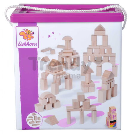 Drevené kocky Natural Wooden Blocks Eichhorn v prírodnom spracovaní 100 kusov veľkosť 25 mm od 12 mes
