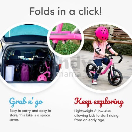 Balančné odrážadlo skladacie Folding Balance Bike Pink smarTrike ružové z hliníka s ergonomickými úchytmi od 2-5 rokov a chrániče ako darček