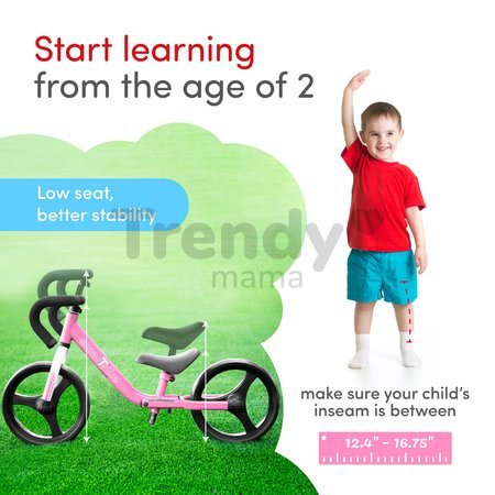 Balančné odrážadlo skladacie Folding Balance Bike Pink smarTrike ružové z hliníka s ergonomickými úchytmi od 2-5 rokov a chrániče ako darček