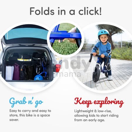 Balančné odrážadlo skladacie Folding Balance Bike Blue smarTrike z hliníka s ergonomickými úchytmi od 2-5 rokov