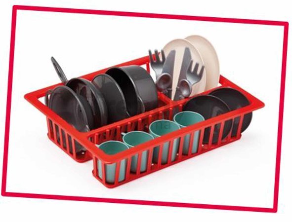 Sušička riadu Draining Board 100% Chef Écoiffier 25 cm s taniermi pohármi a príbormi 19 dielov od 18 mes