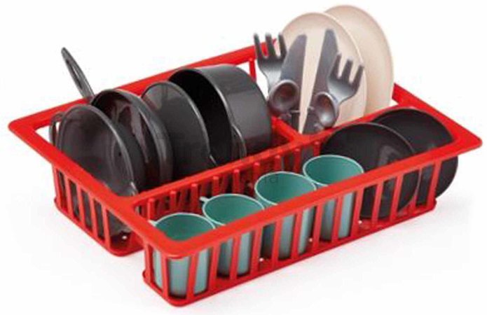 Sušička riadu Draining Board 100% Chef Écoiffier 25 cm s taniermi pohármi a príbormi 19 dielov od 18 mes