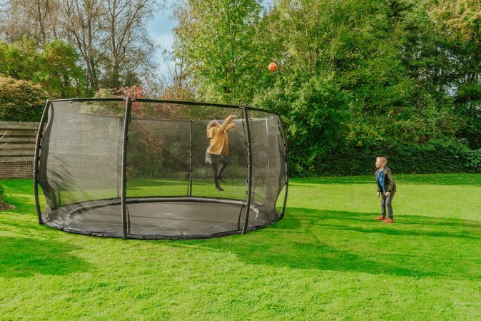 Trampolína s ochrannou sieťou Dynamic Groundlevel Exit Toys do zeme okrúhla 427 cm priemer čierna
