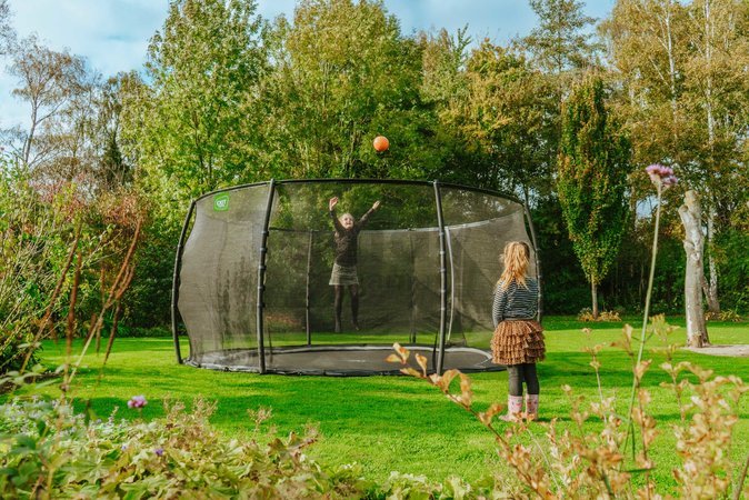Trampolína s ochrannou sieťou Dynamic Groundlevel Exit Toys do zeme okrúhla 427 cm priemer čierna
