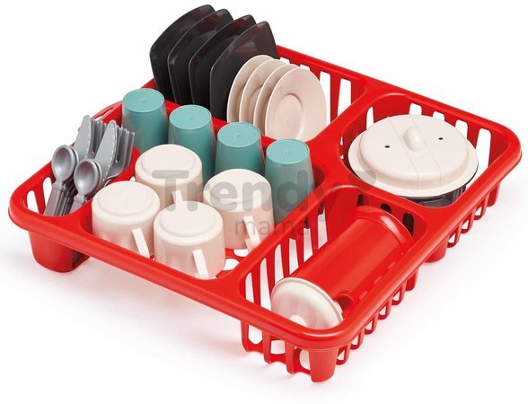 Sušička riadu s kávovarom Draining Board 100% Chef Écoiffier 30 cm s taniermi pohármi a príbormi 30 dielov od 18 mes