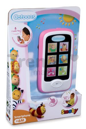 Telefón Cotoons Smoby smartphone s funkciami nahrávania a prehrávania ružový od 6 mes