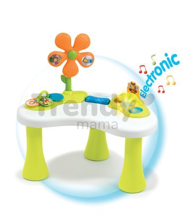 Kreslo s hracím stolíkom Cotoons Smoby s textilným poťahom a kvetina so zvukom a svetlom od 6 mes