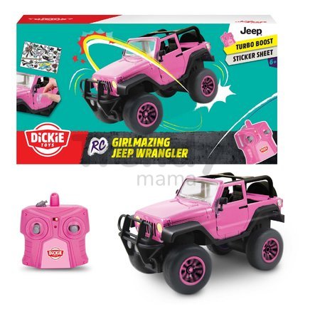 Autíčko na diaľkové ovládanie RC Jeep Wrangler Girlmazing Jada ružové s nálepkami dĺžka 30 cm 1:16 od 6 rokov