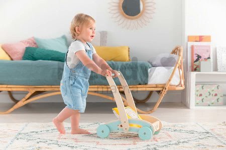 Drevené chodítko a kočík Wooden Baby Walker Pilow Corolle s mäkkým vankúšom pre bábiku od 12 mes