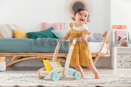 Drevené chodítko a kočík Wooden Baby Walker Pilow Corolle s mäkkým vankúšom pre bábiku od 12 mes