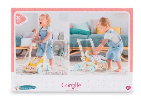Drevené chodítko a kočík Wooden Baby Walker Pilow Corolle s mäkkým vankúšom pre bábiku od 12 mes