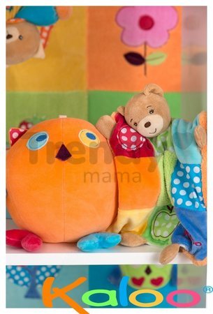 Plyšová sovička Colors-Activity Owl Kaloo pískajúca s hrkálkou 16 cm v darčekovom balení pre najmenších