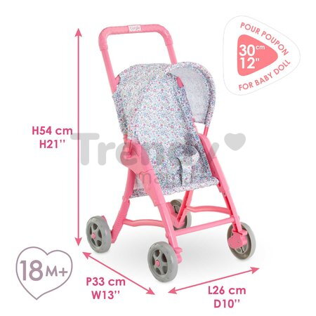 Športový kočík so sklápacou strieškou Flowered Stroller Corolle pre 30 cm bábiku od 18 mes