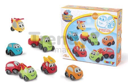 Autíčka Vroom Planet Collector Box Smoby s traktorom 7 kusov pracovné a osobné od 12 mes