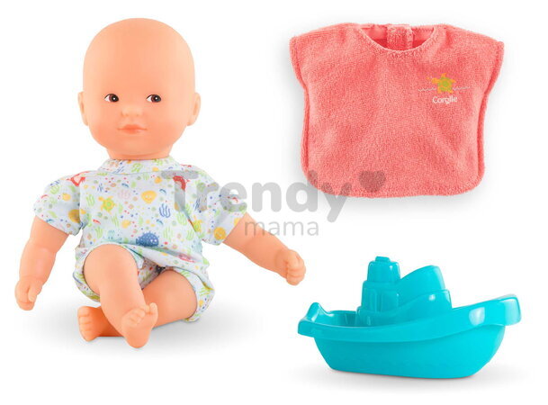 Bábika do vane Mini Bath Set Mon Premier Poupon Corolle s hnedými očami so županom a loďkou 20 cm od 18 mes
