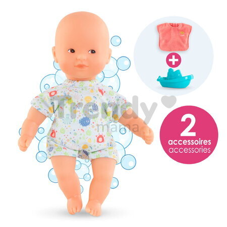Bábika do vane Mini Bath Set Mon Premier Poupon Corolle s hnedými očami so županom a loďkou 20 cm od 18 mes