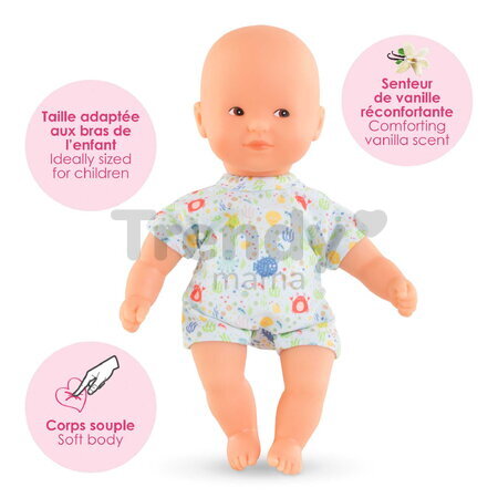 Bábika do vane Mini Bath Set Mon Premier Poupon Corolle s hnedými očami so županom a loďkou 20 cm od 18 mes