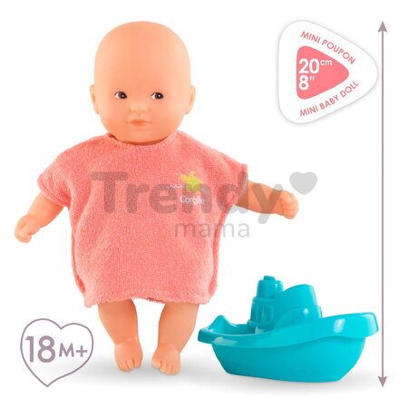 Bábika do vane Mini Bath Set Mon Premier Poupon Corolle s hnedými očami so županom a loďkou 20 cm od 18 mes