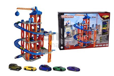 Garázs 5 szintes Motor Lift Center Majorette daruval és lifttel 5 kisautó 5 éves kortól