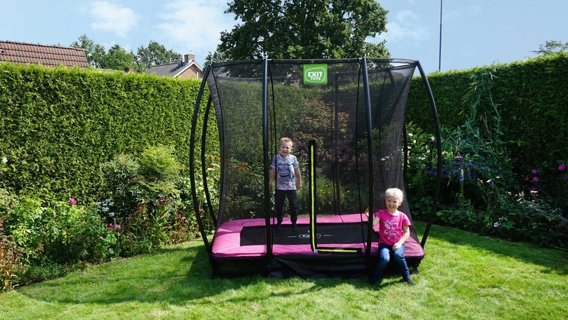 Trampolína s ochrannou sieťou Silhouette Ground Pink Exit Toys prízemná 153*214 cm ružová