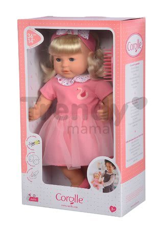 Bábika Adele s blond vlasmi Mon Grand Poupon Corolle 36 cm s modrými klipkajúcimi očami a hrebeňom