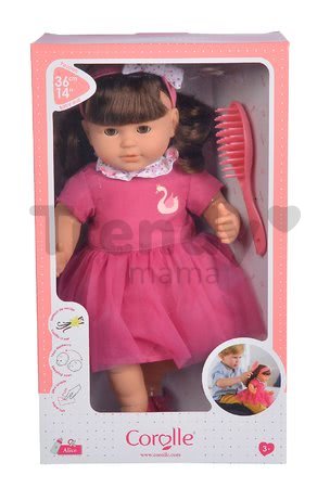 Bábika Alice s hnedými vlasmi Mon Grand Poupon Corolle 36 cm s hnedými klipkajúcimi očami a hrebeňom