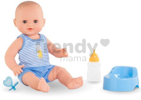 Bábika Paul pije a ciká Mon Grand Poupon Corolle s hnedými klipkajúcimi očami a 3 doplnky 36 cm od 24 mes