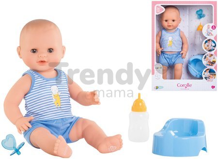 Bábika Paul pije a ciká Mon Grand Poupon Corolle s hnedými klipkajúcimi očami a 3 doplnky 36 cm od 24 mes