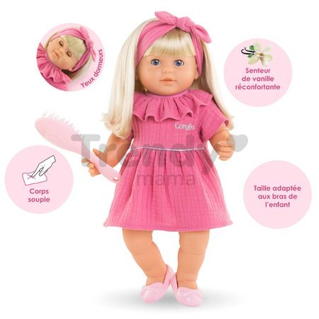 Bábika Jade Mon Grand Poupon Corolle s modrými klipkajúcimi očami a dlhé blond vlasy s hrebeňom 36 cm