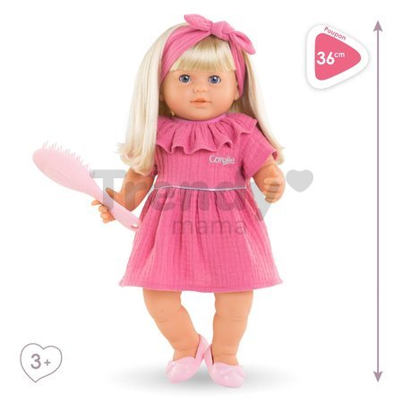 Bábika Jade Mon Grand Poupon Corolle s modrými klipkajúcimi očami a dlhé blond vlasy s hrebeňom 36 cm