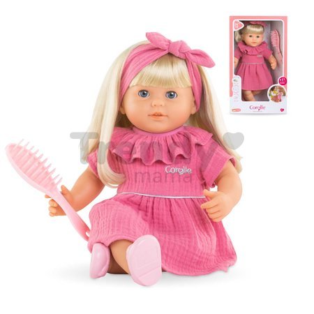Bábika Jade Mon Grand Poupon Corolle s modrými klipkajúcimi očami a dlhé blond vlasy s hrebeňom 36 cm