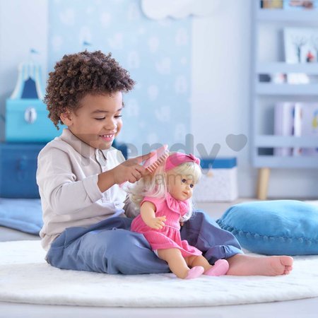 Bábika Jade Mon Grand Poupon Corolle s modrými klipkajúcimi očami a dlhé blond vlasy s hrebeňom 36 cm