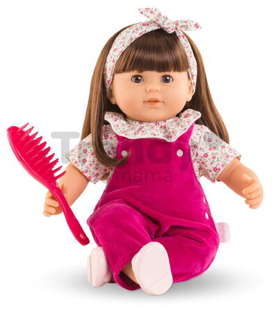 Bábika Julie Pink Grenadine Mon Grand Poupon Corolle s hnedými klipkajúcimi očami a dlhé hnedé vlasy s hrebeňom 36 cm