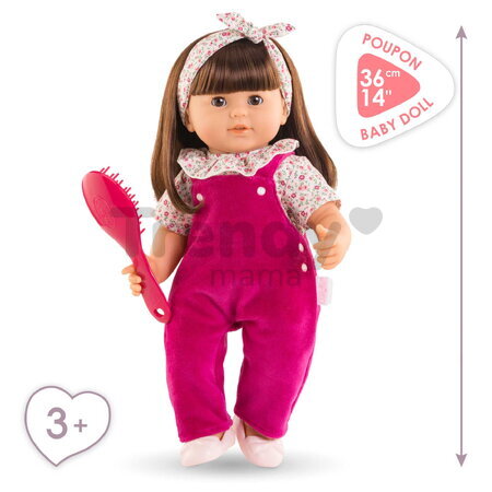 Bábika Julie Pink Grenadine Mon Grand Poupon Corolle s hnedými klipkajúcimi očami a dlhé hnedé vlasy s hrebeňom 36 cm