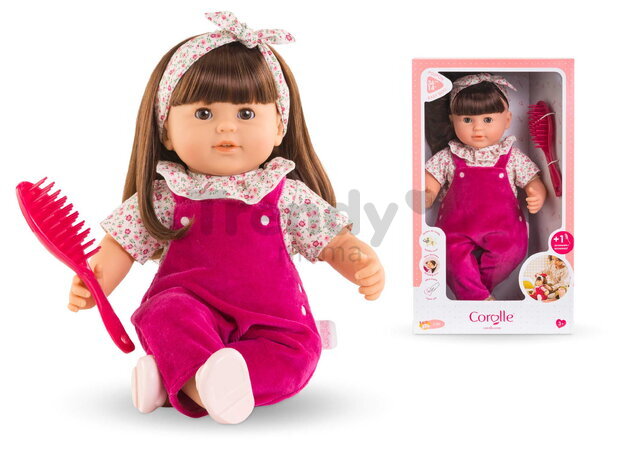 Bábika Julie Pink Grenadine Mon Grand Poupon Corolle s hnedými klipkajúcimi očami a dlhé hnedé vlasy s hrebeňom 36 cm