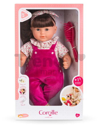 Bábika Julie Pink Grenadine Mon Grand Poupon Corolle s hnedými klipkajúcimi očami a dlhé hnedé vlasy s hrebeňom 36 cm