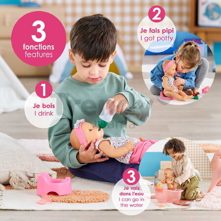 Bábika Emma pije a ciká Bath Baby Flowers Mon Grand Poupon Corolle s modrými klipkajúcimi očami a 3 doplnky 36 cm od 24 mes