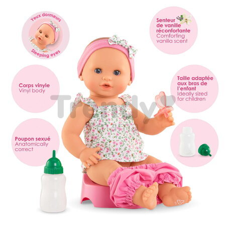 Bábika Emma pije a ciká Bath Baby Flowers Mon Grand Poupon Corolle s modrými klipkajúcimi očami a 3 doplnky 36 cm od 24 mes