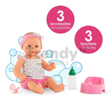 Bábika Emma pije a ciká Bath Baby Flowers Mon Grand Poupon Corolle s modrými klipkajúcimi očami a 3 doplnky 36 cm od 24 mes