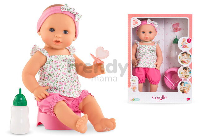 Bábika Emma pije a ciká Bath Baby Flowers Mon Grand Poupon Corolle s modrými klipkajúcimi očami a 3 doplnky 36 cm od 24 mes
