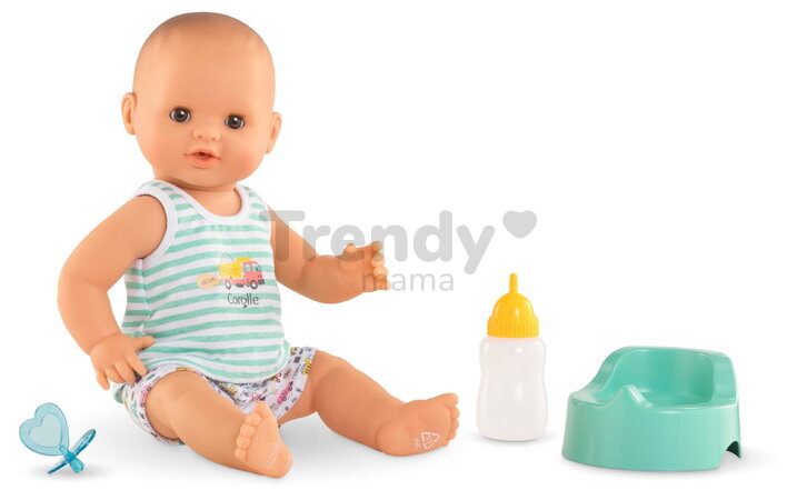 Bábika Paul pije a ciká Bath Baby Aqua Mon Grand Poupon Corolle s hnedými klipkajúcimi očami a 3 doplnky 36 cm od 24 mes